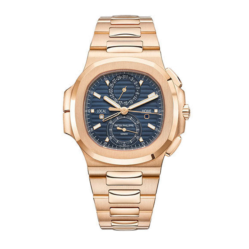 Patek Philippe Nautilus Self-Winding Travel Time Chronograph - 40.5 mm Rose Gold Case - Blue Dial - Rose Gold Bracelet - 5990/1R-001