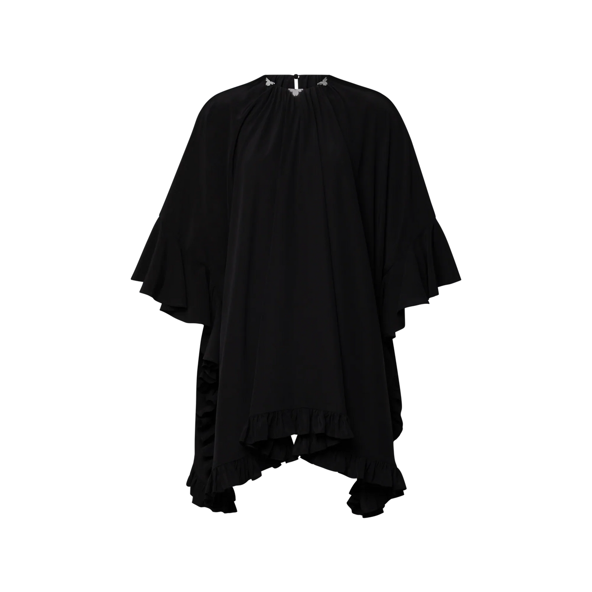 Women's Ruffle Trim Silk Crepe de Chine Caftan Dress