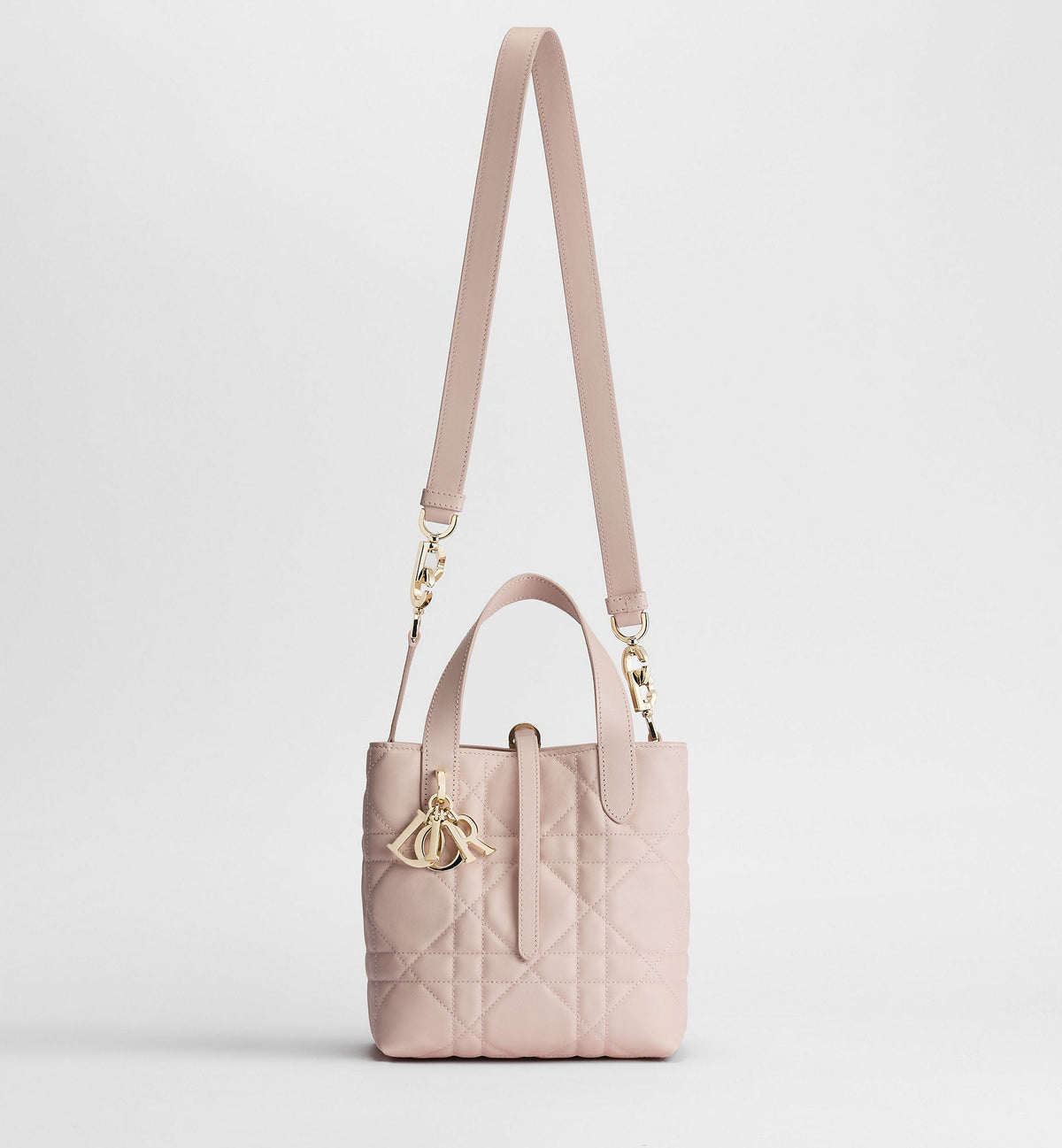 Women's Small Toujours Vertical Tote Bag With Powder Pink Macrocannage Calfskin And Strap