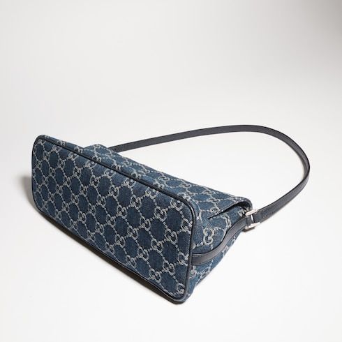 Women's Madison Medium Shoulder Bag With GG Denim And Logo Plaque