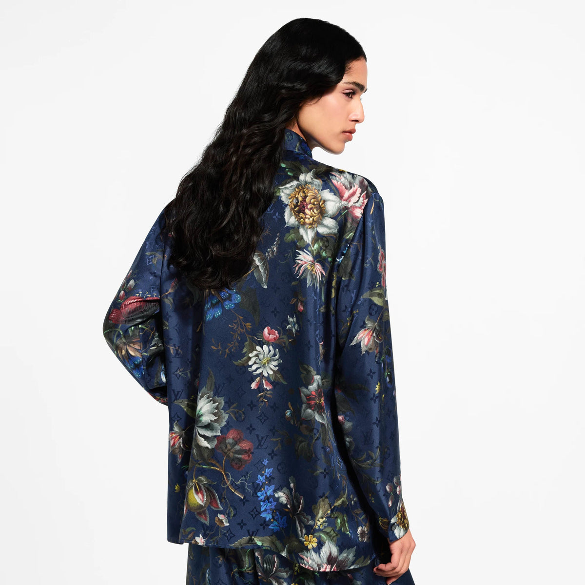 Women's Dark Floral Print Silk Shirt