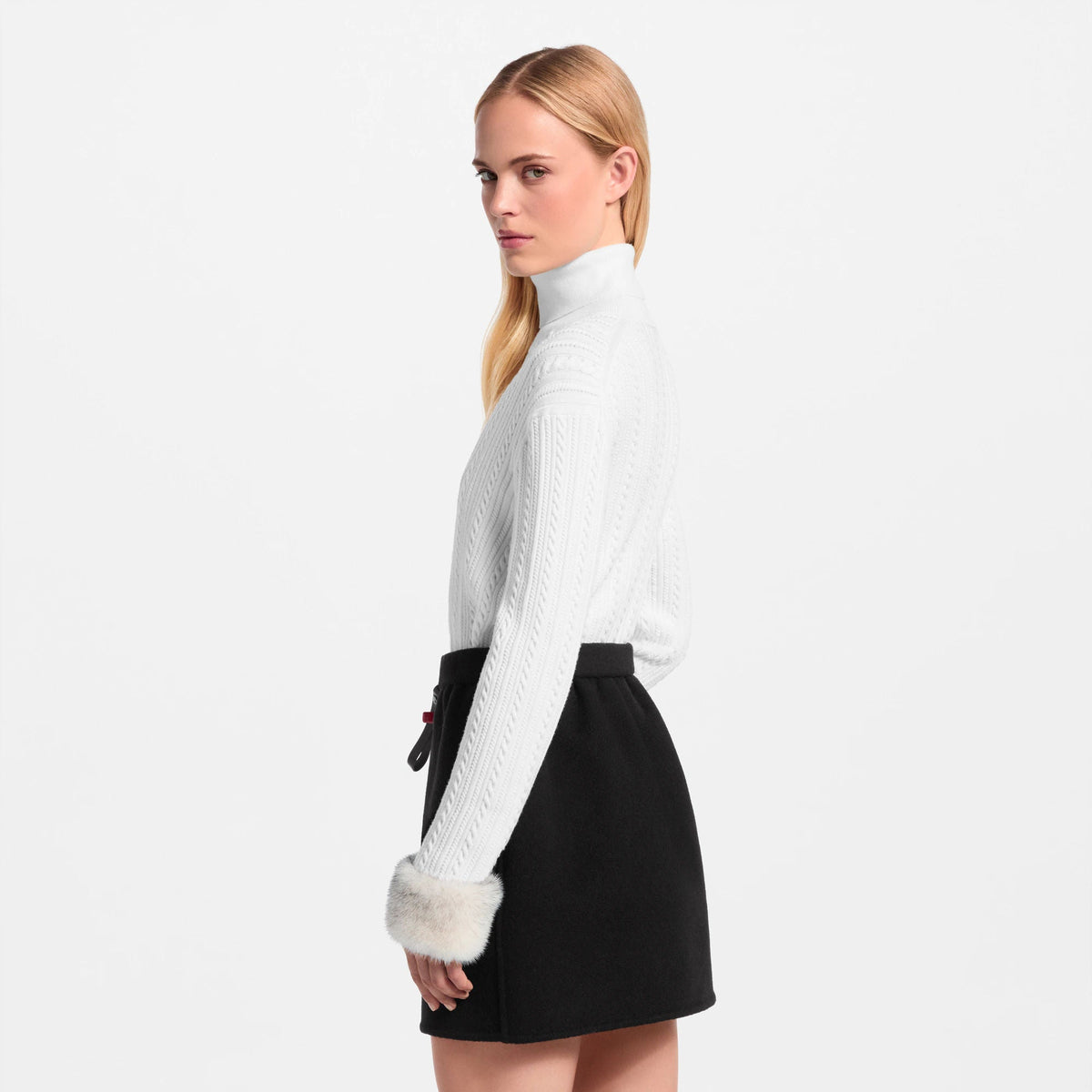 Women's Long-Sleeved Fur Cuff Turtleneck Top
