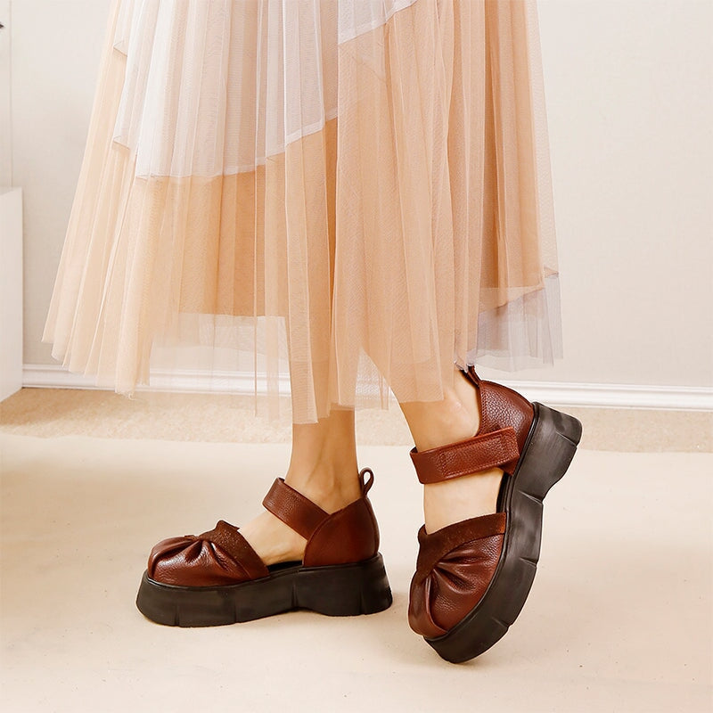 60mm Chunky Sole Cow Leather Mary Jane Platform Shoes in Black/Brown