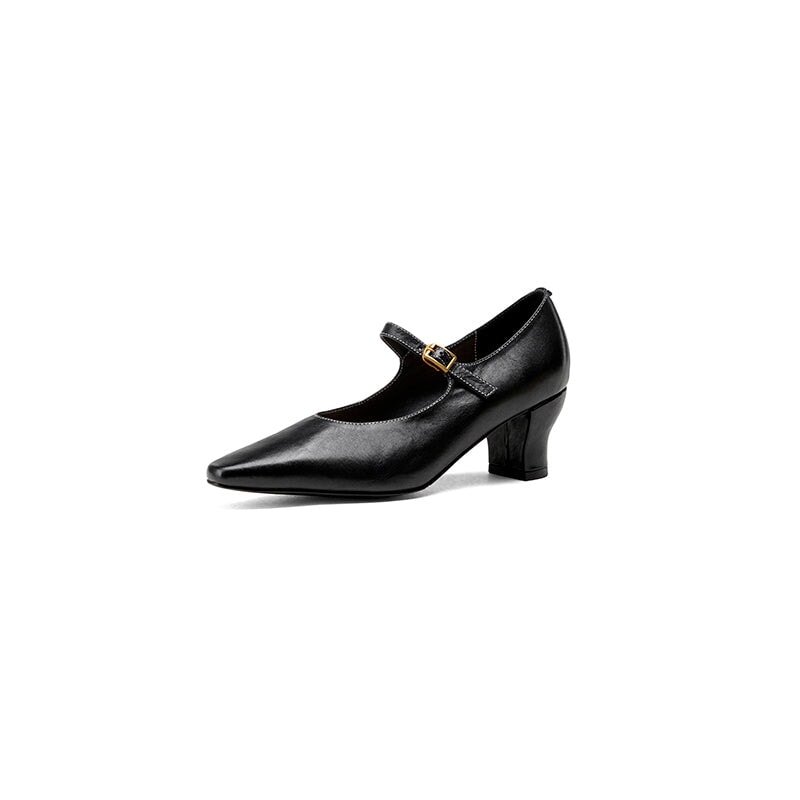 60mm Kitten Heel Point Toe Mary Jane Horse Leather Pumps in Blue/Black/White