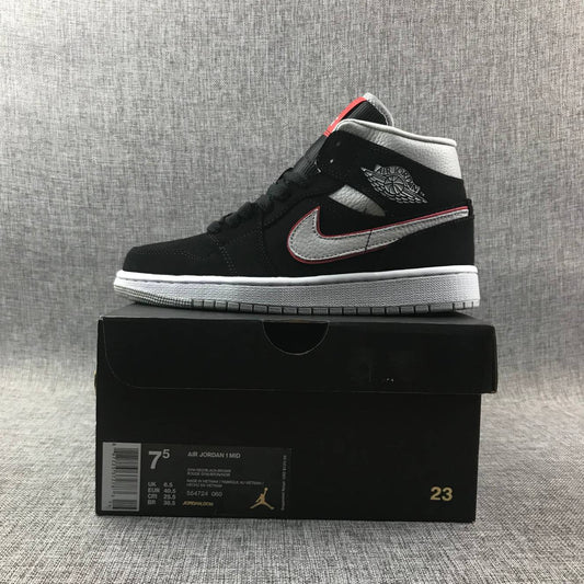 Air Jordan 1 Mid Black White With Orange Swooh AJ1 Classic