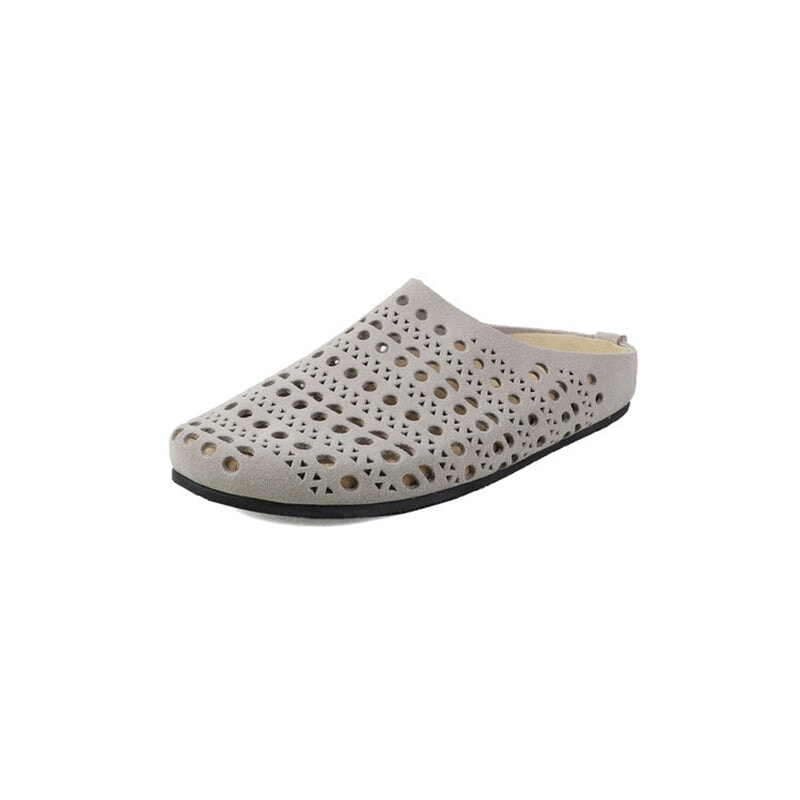 Casual Leather Closed Toe Slide Slippers Breathable Hollow Out Mules in Yellow Brown/Cameo Brown/Green/Light Yellow