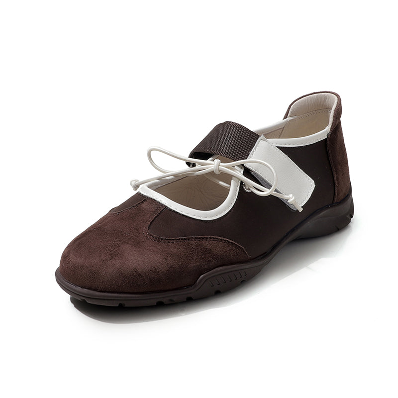 Chic Bow Velcro Mary Jane Sneakers for Women Soft Suede Leather Flats in Brown/Black/Red