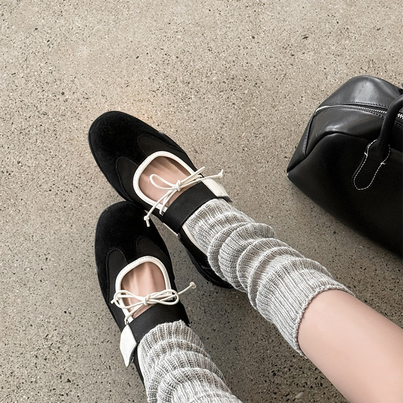 Chic Bow Velcro Mary Jane Sneakers for Women Soft Suede Leather Flats in Brown/Black/Red