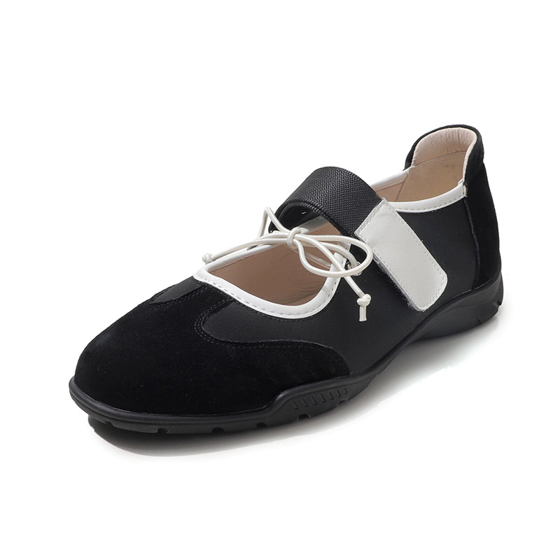 Chic Bow Velcro Mary Jane Sneakers for Women Soft Suede Leather Flats in Brown/Black/Red