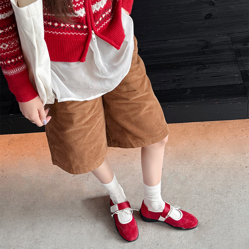 Chic Bow Velcro Mary Jane Sneakers for Women Soft Suede Leather Flats in Brown/Black/Red