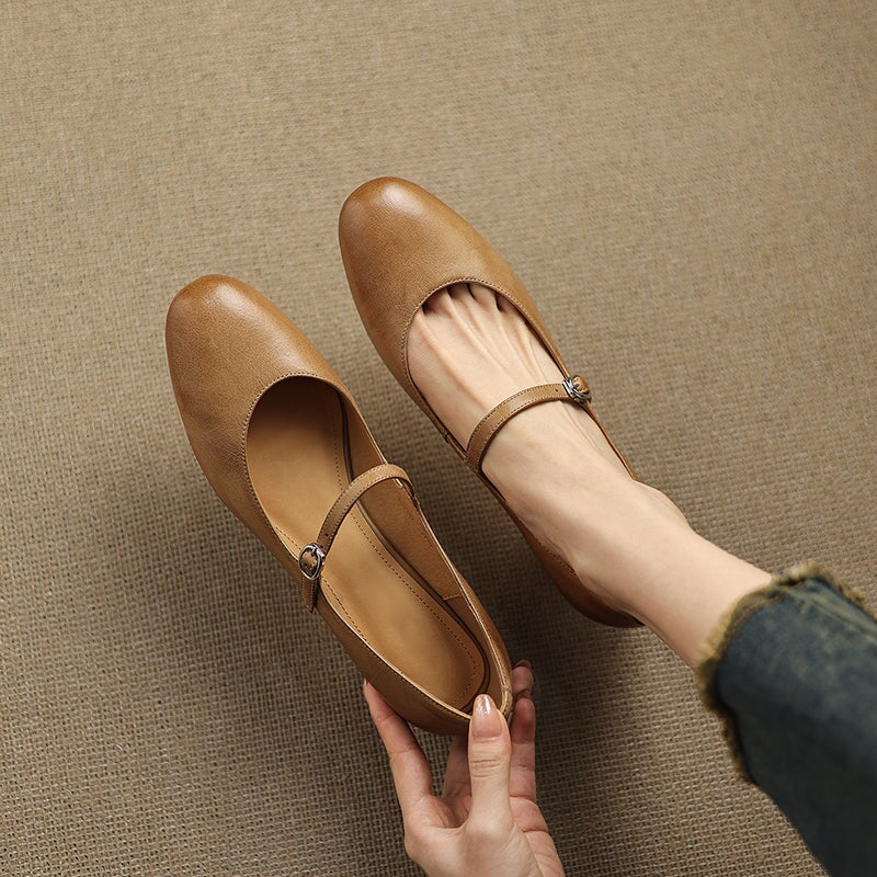 Classic 50mm Block Heel Leather Mary Jane Pumps for Everyday Wear in Red/Beige/Khaki/Black
