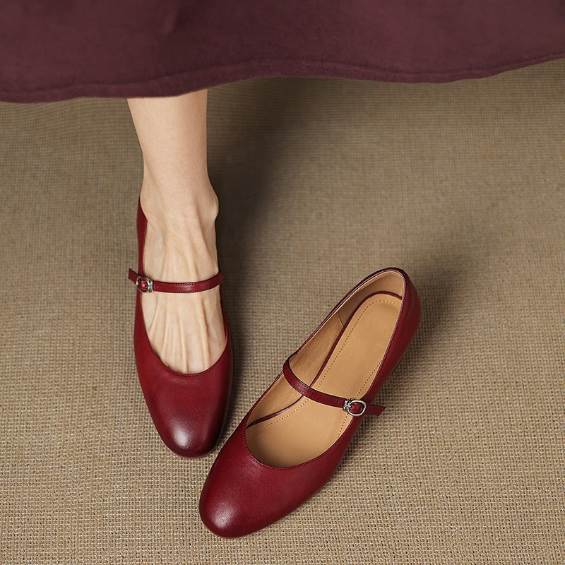 Classic 50mm Block Heel Leather Mary Jane Pumps for Everyday Wear in Red/Beige/Khaki/Black