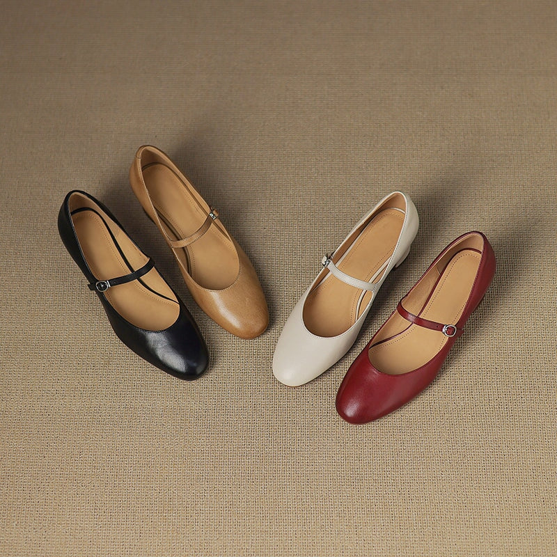 Classic 50mm Block Heel Leather Mary Jane Pumps for Everyday Wear in Red/Beige/Khaki/Black