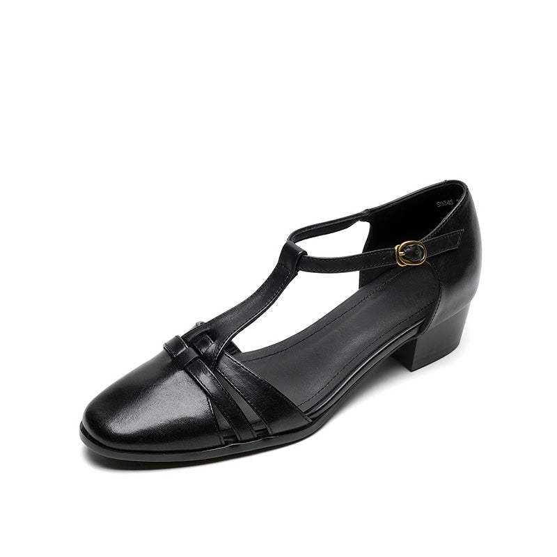 Closed-Toe Woven T-Strap Mary Jane Sandals Leather Fisherman Shoes in Black/Khaki/Apricot
