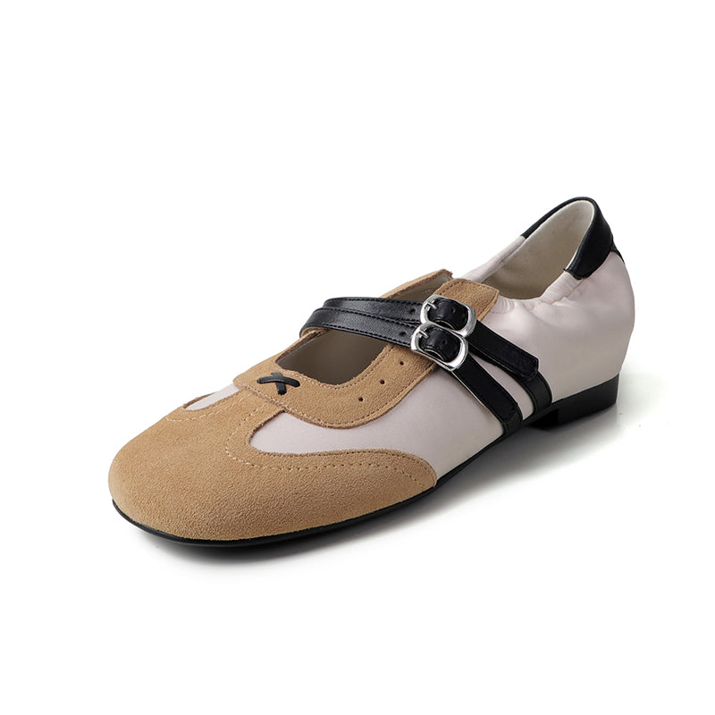 Colorblock Double Strap Mary Jane Sneakers for Women Designer Flat Leather Trainers in Blue/Grey/Khaki