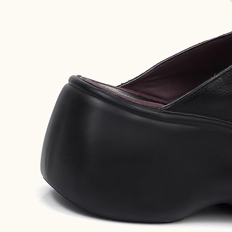 Custom Color 60mm Platform Slippers Leather Mules for Women Backless Loafers in Black