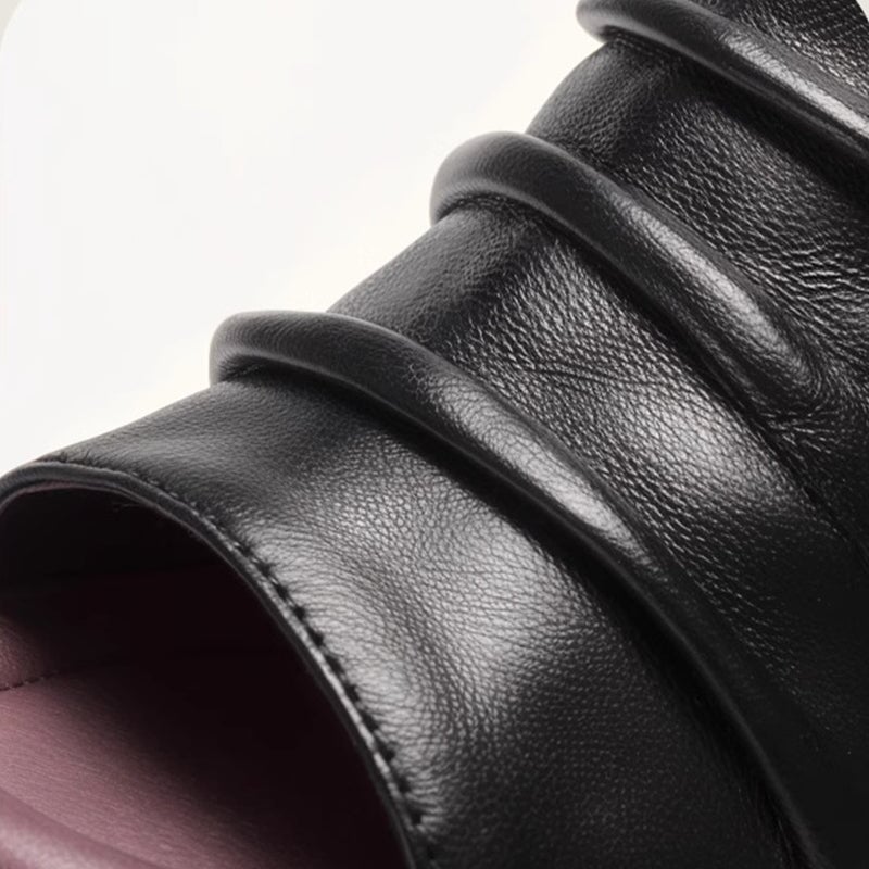 Custom Color Fold Design Leather Slide Sandals For Women Peep Toe Platform Slippers in Black/White