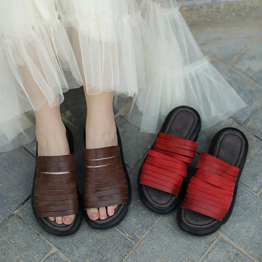 Custom Color Handmade Gladiator Slippers Women Genuine Leather Platform Summer Slippers Outdoor
