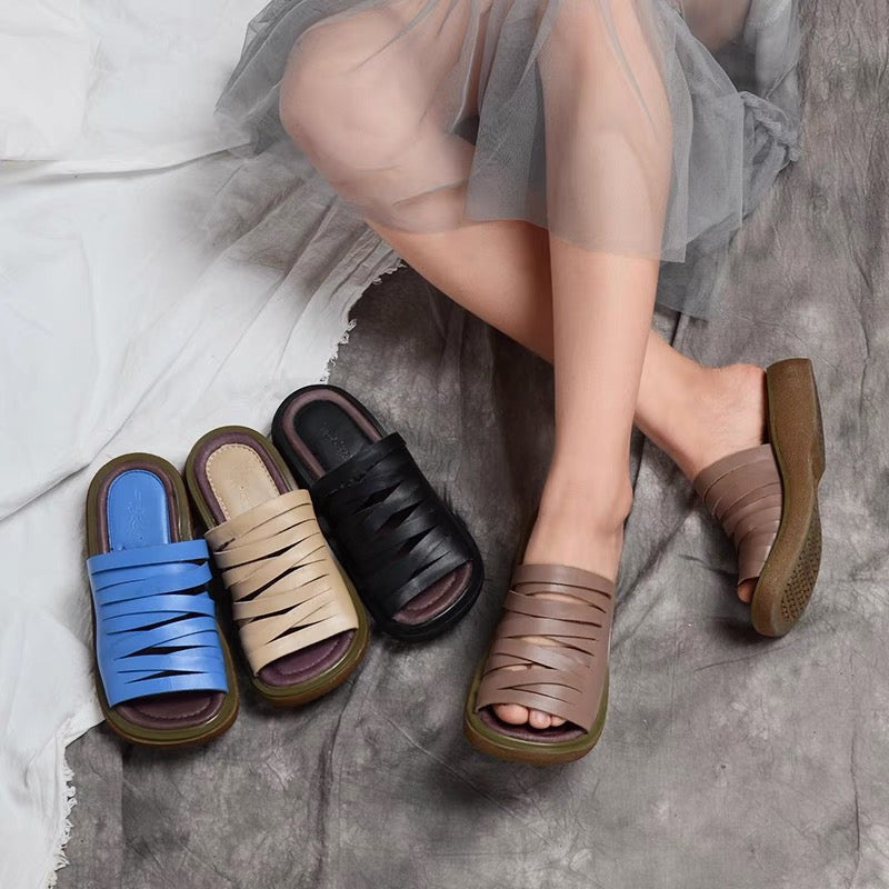 Custom Color Handmade Gladiator Slippers Women Genuine Leather Platform Summer Slippers Outdoor