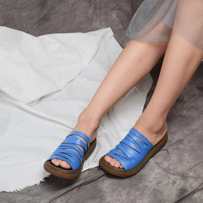 Custom Color Handmade Gladiator Slippers Women Genuine Leather Platform Summer Slippers Outdoor