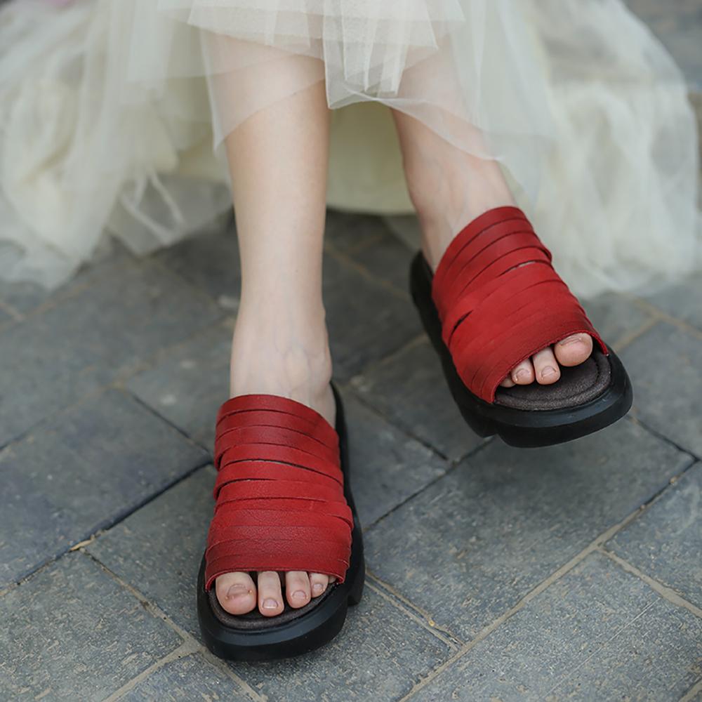Custom Color Handmade Gladiator Slippers Women Genuine Leather Platform Summer Slippers Outdoor
