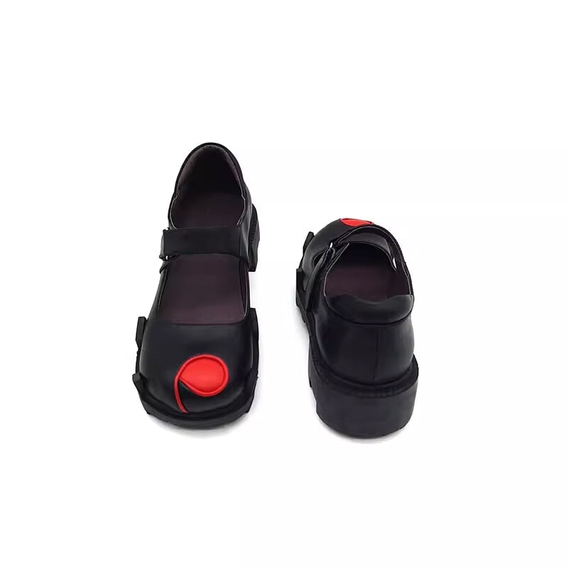 Custom Color Handmade Leather Mary Jane Creepers with Polka Dot Design in Black