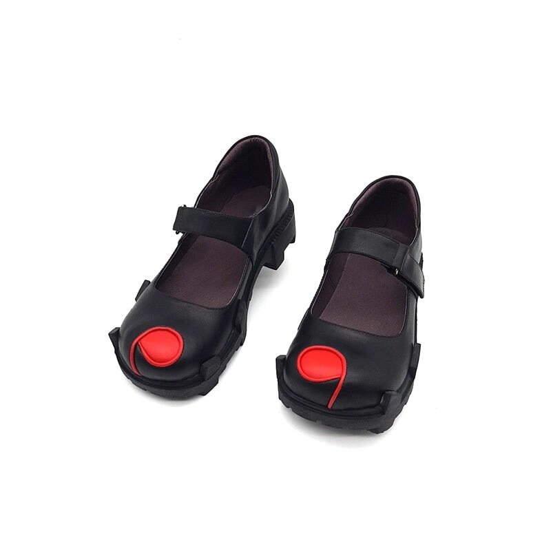 Custom Color Handmade Leather Mary Jane Creepers with Polka Dot Design in Black