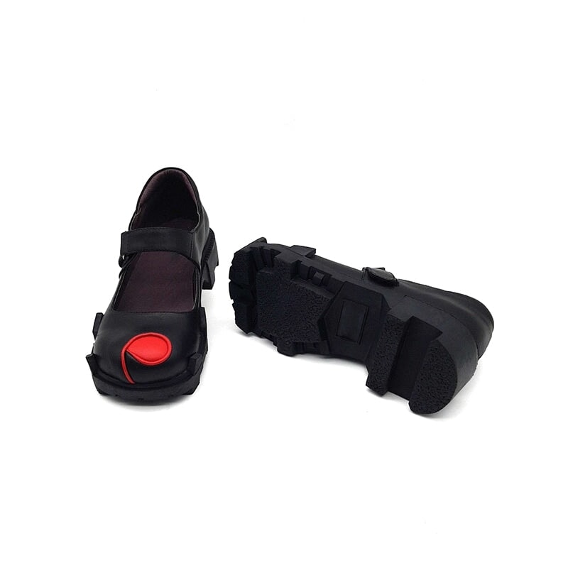 Custom Color Handmade Leather Mary Jane Creepers with Polka Dot Design in Black