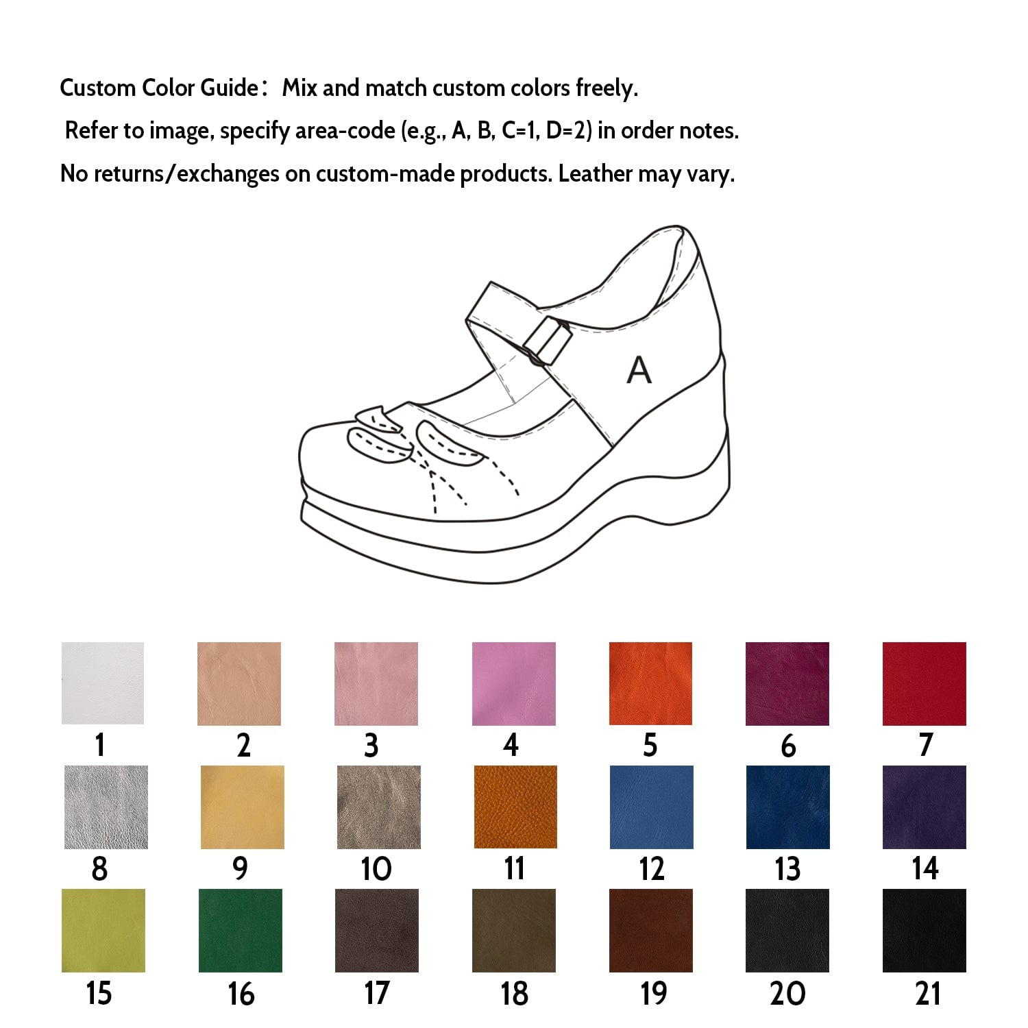 Custom Color Women’s Casual Retro Mary Jane Creepers Wedge Shoes in Top-Grain Leather with Velcro Strap in Black