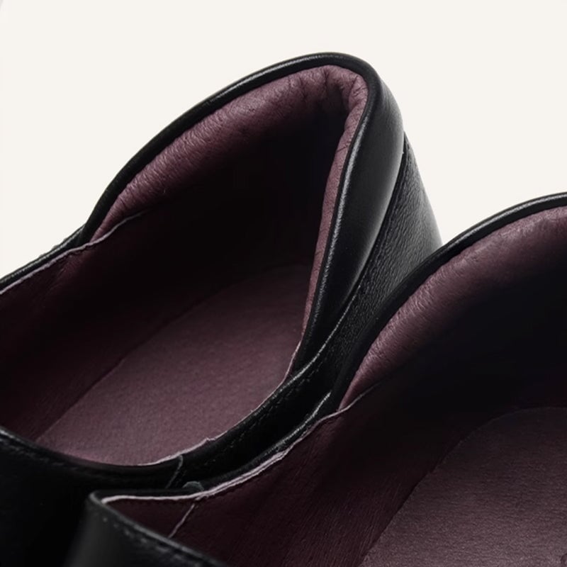 Custom Color Women’s Retro Mary Jane Creepers Leather Wedge Shoes in Top-Grain Leather with Velcro Strap in Black