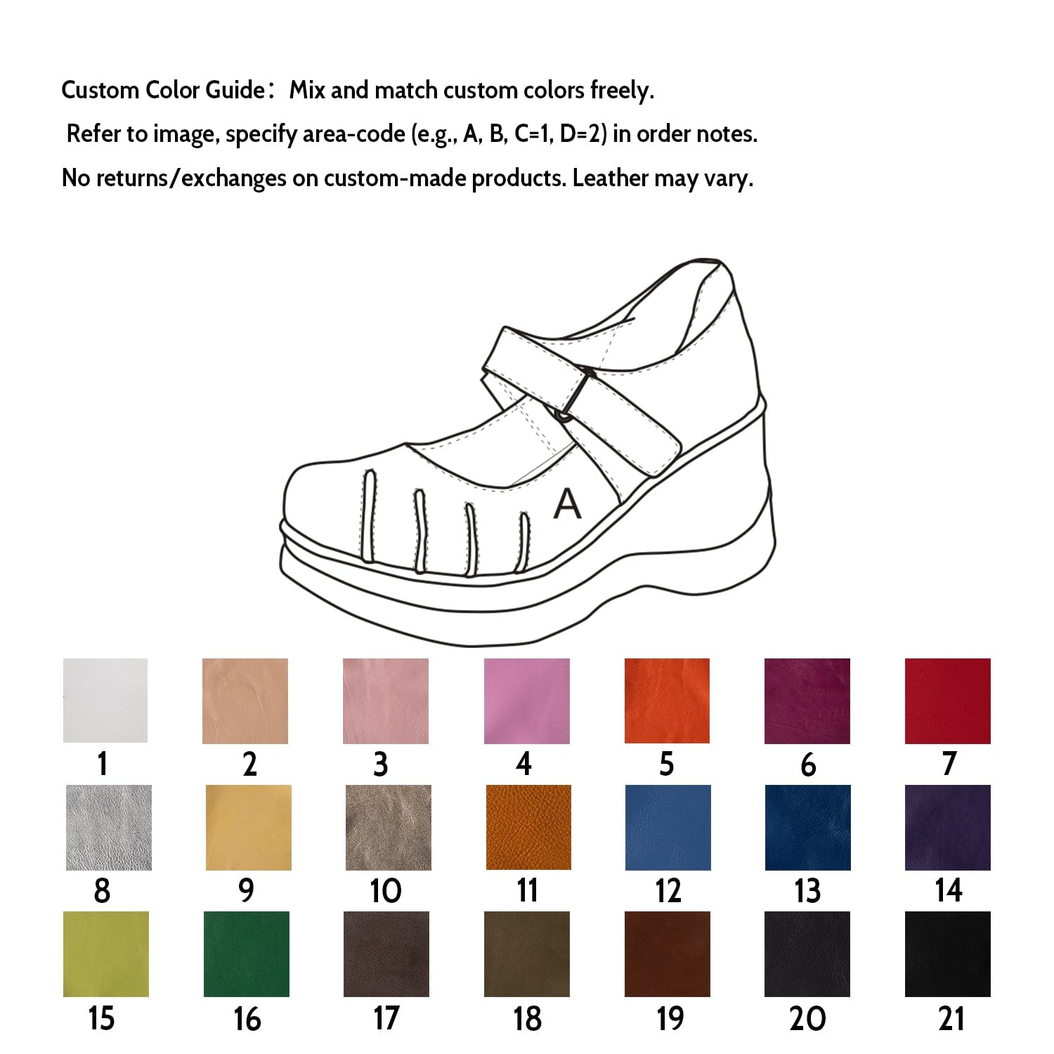 Custom Color Women’s Retro Mary Jane Creepers Leather Wedge Shoes in Top-Grain Leather with Velcro Strap in Black