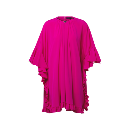Women's Ruffle Trim Silk Crepe de Chine Caftan Dress