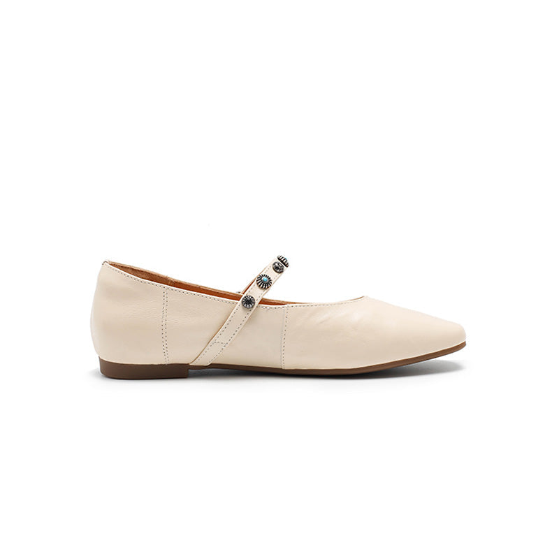Dwarves Elegant Handmade Sheepskin Mary Jane Flats for Women in Coffee/Beige/Black