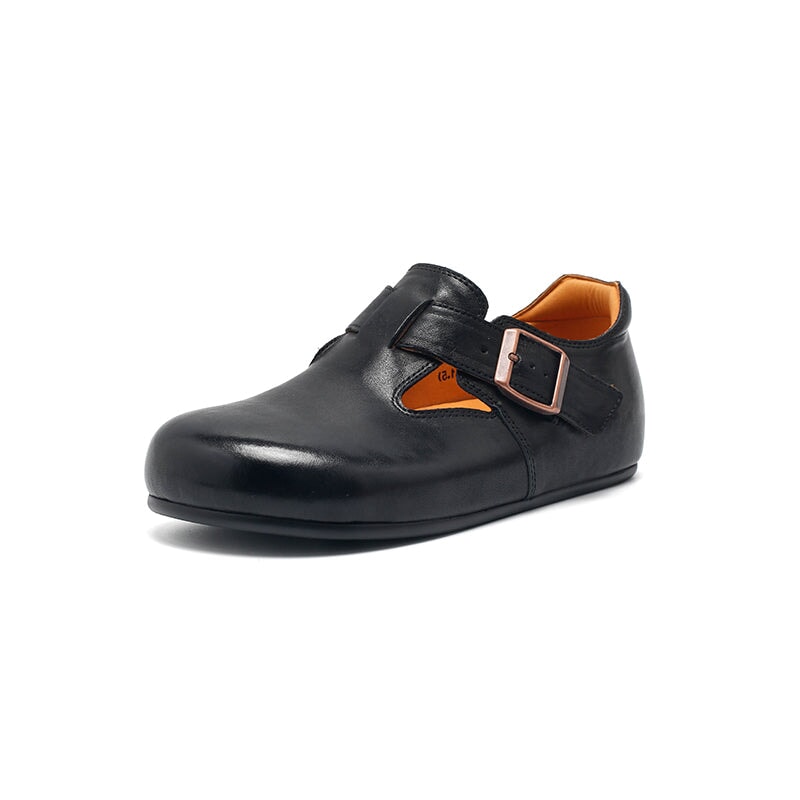 Dwarves Handmade Cow Leather T-straps Mary Jane Flats for Women in Yellow Brown/Black/Khaki/Dark Coffee/Green