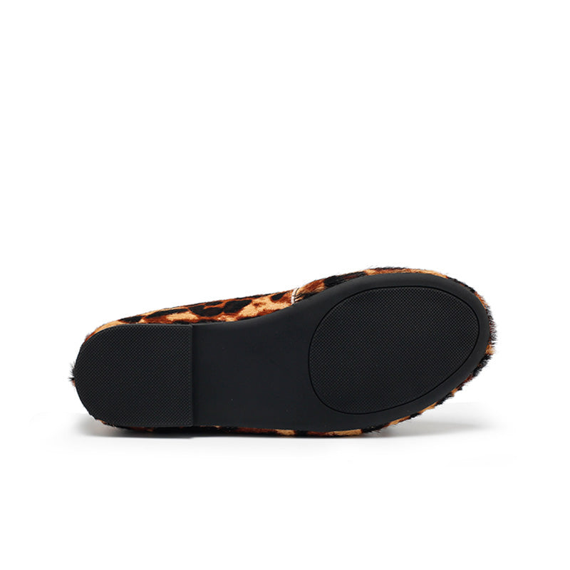 Dwarves Handmade Leather Leopard Print Ribbon Tie Ballet Flats in Black