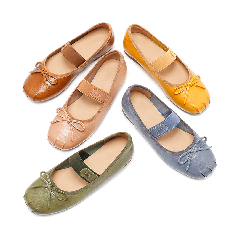 Dwarves Handmade Mary Jane Ballet Flats Square Toe Soft Sheepskin Bow Shoes in 5 Colors