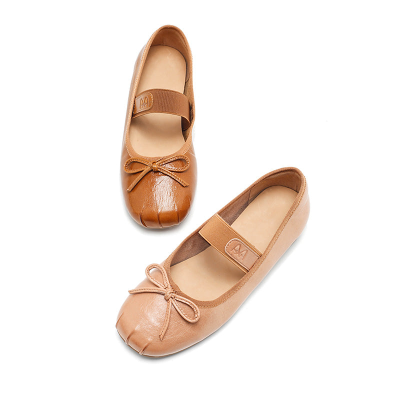Dwarves Handmade Mary Jane Ballet Flats Square Toe Soft Sheepskin Bow Shoes in 5 Colors