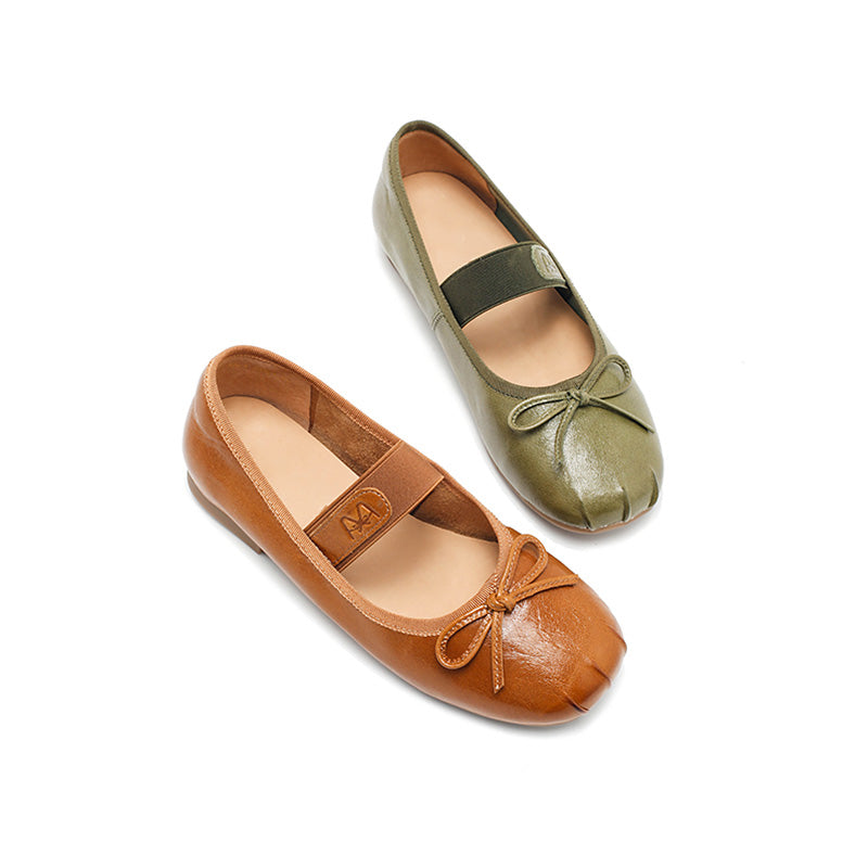 Dwarves Handmade Mary Jane Ballet Flats Square Toe Soft Sheepskin Bow Shoes in 5 Colors
