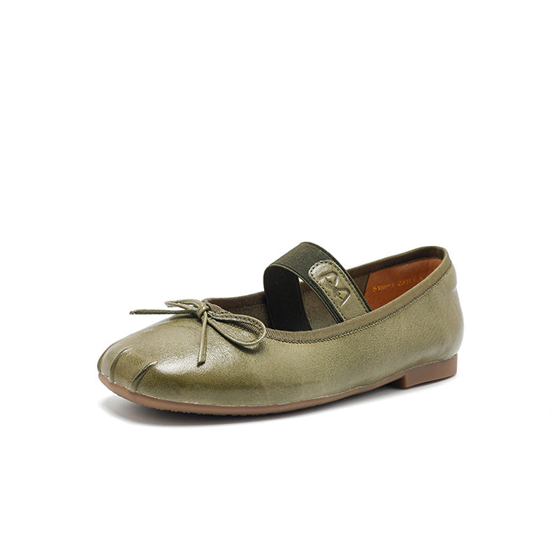 Dwarves Handmade Mary Jane Ballet Flats Square Toe Soft Sheepskin Bow Shoes in 5 Colors