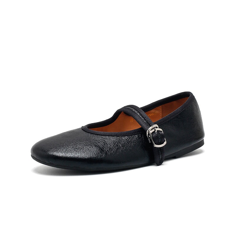 Dwarves Handmade Mary Jane Flats Soft Crackled Leather Shoes for Women in Silver/Black/Bronze