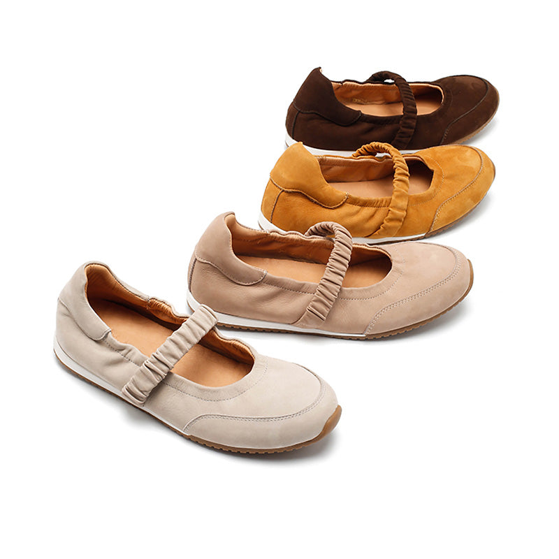 Dwarves Handmade Nubuck Leather Mary Jane Sneakers with Elastic Strap in 4 Colors