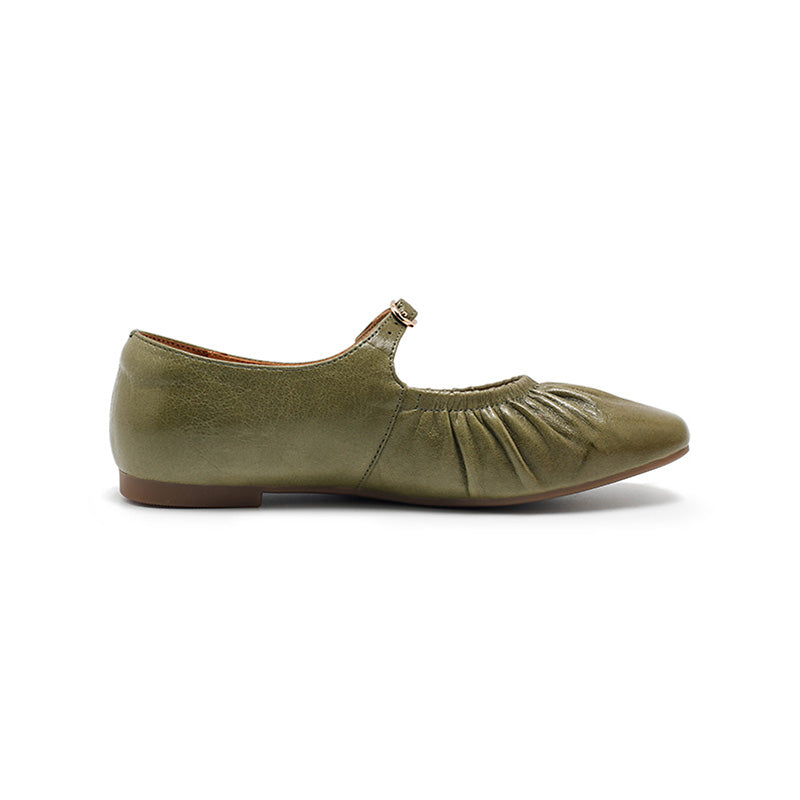Dwarves Handmade Ruched Soft Sheepskin Mary Jane Flats for Women in 5 Colors