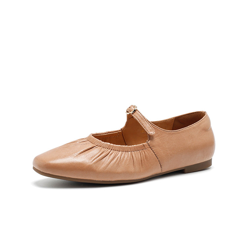 Dwarves Handmade Ruched Soft Sheepskin Mary Jane Flats for Women in 5 Colors
