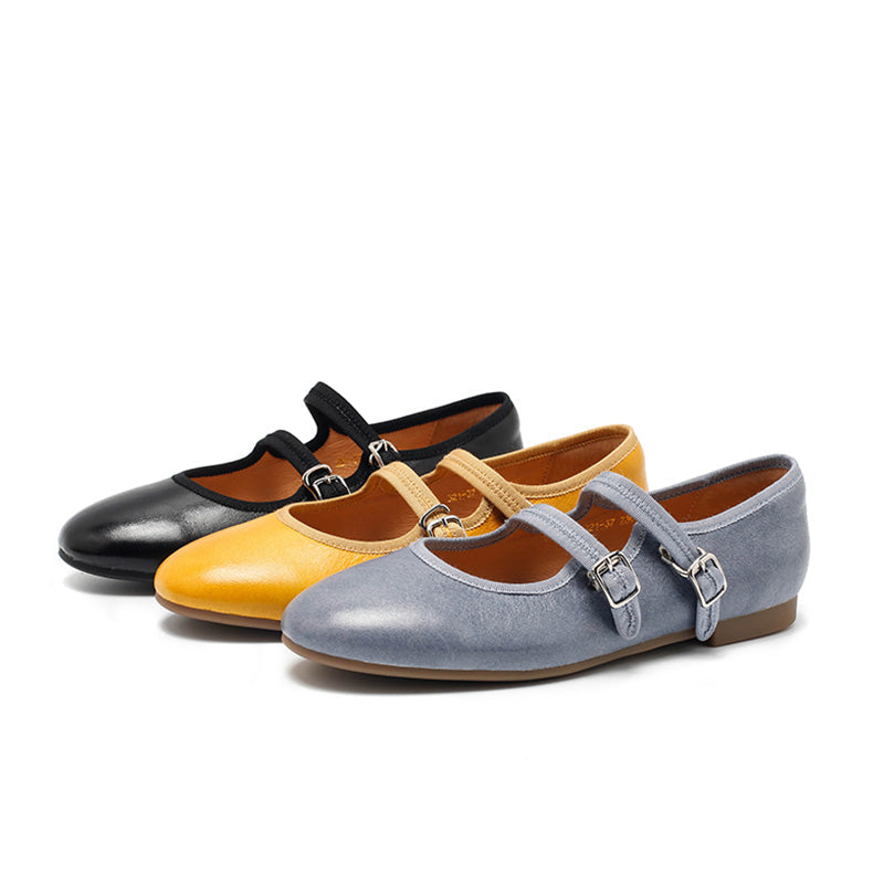 Dwarves Handmade Sheepskin Mary Jane Flats for Women in Champagne/Black/Blue/Yellow
