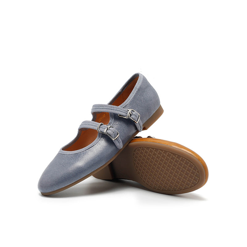Dwarves Handmade Sheepskin Mary Jane Flats for Women in Champagne/Black/Blue/Yellow