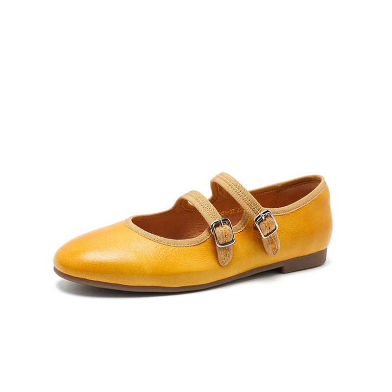 Dwarves Handmade Sheepskin Mary Jane Flats for Women in Champagne/Black/Blue/Yellow