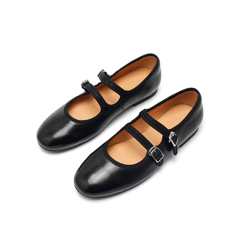 Dwarves Handmade Sheepskin Mary Jane Flats for Women in Champagne/Black/Blue/Yellow