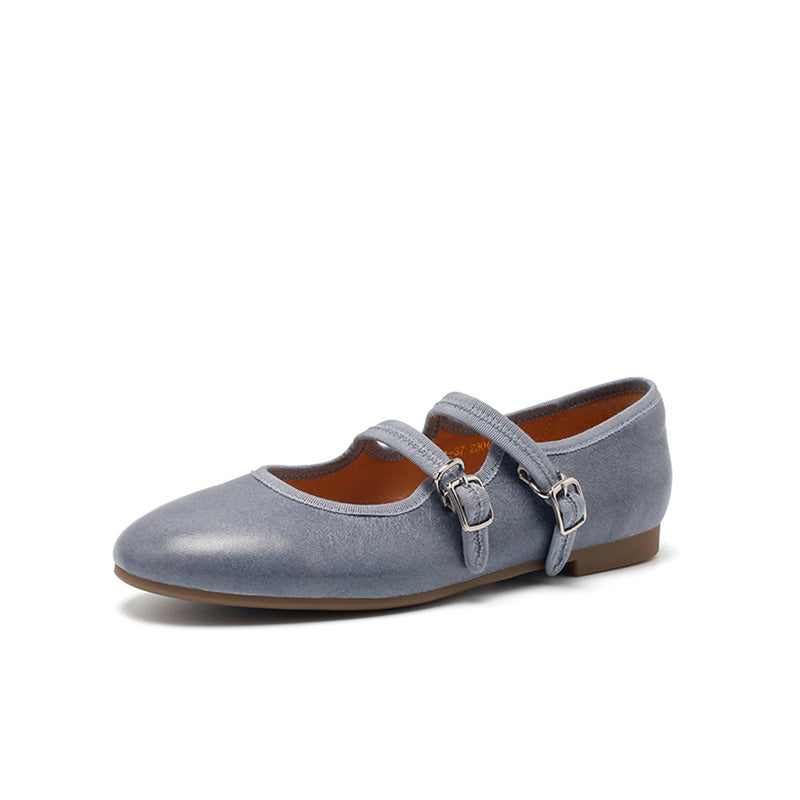 Dwarves Handmade Sheepskin Mary Jane Flats for Women in Champagne/Black/Blue/Yellow