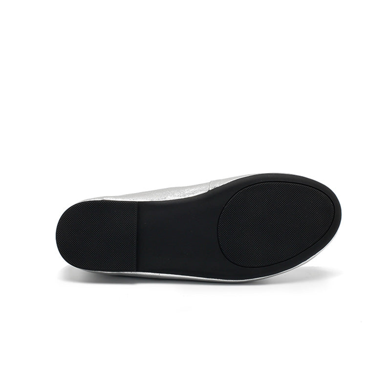Dwarves Handmade Soft Cowhide Ribbon Tie Ballet Flats in Silver/Black/Bronze