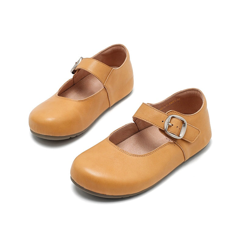 Dwarves Handmade Yak Leather Mary Jane Flats Casual Shoes for Women in Light Khaki/Yellow Brown